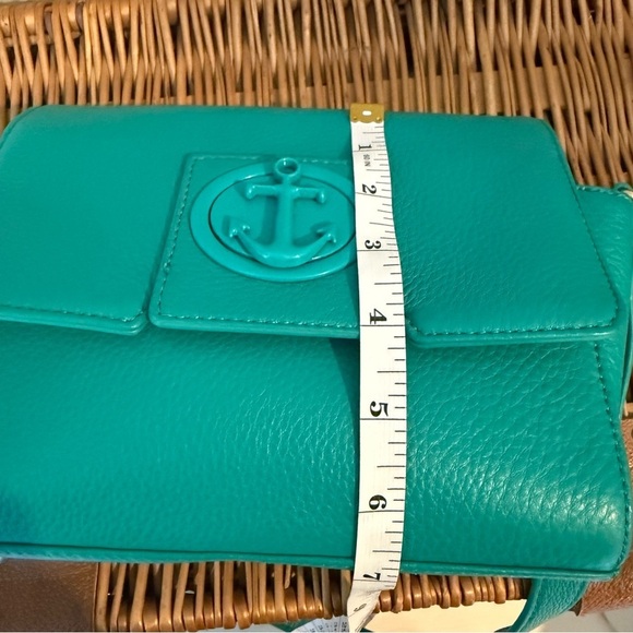 Talbots Green Pebble Leather Crossbody Handbag Purse Anchor Coastal Colorful - Picture 11 of 13